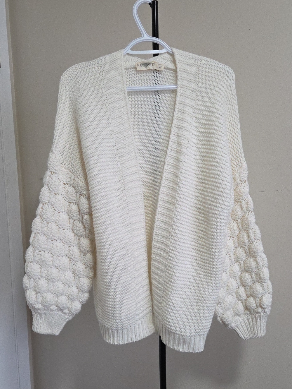 Petrod  Cream Open-Front Bubble Sleeve Cardigan